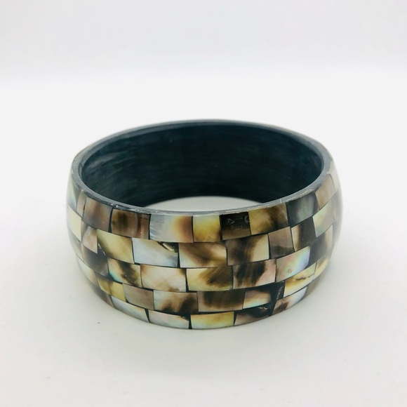 Vintage Mother of Pearl Inlay Wide Bracelet - Picture 9 of 9